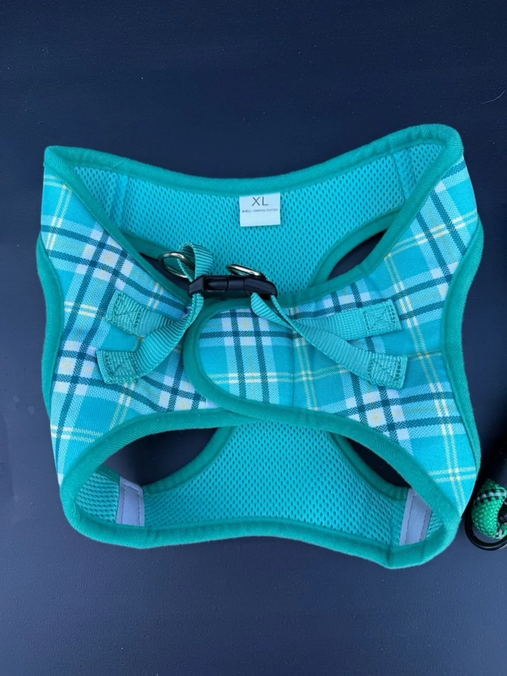 Teal Plaid Dog Harness and Rope Leash Set - Durable Comfort for Daily Walks🐾🌟💚